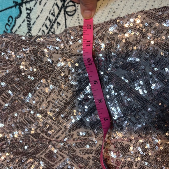 Betsy & Adam Sequin Gown in a rose or pink shade size 2 small gown floor - Picture 9 of 16